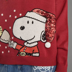 Max fashion Snoopy Sequinned Sweater red