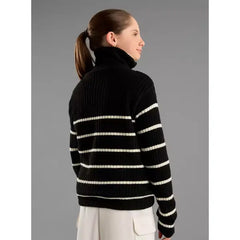 Striped Fur Textured Zip-Through Sweater Black