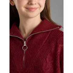 Max fashion Textured High Neck Half Zip Sweater Red