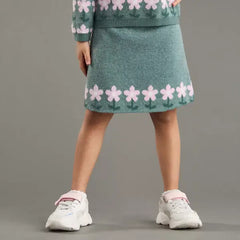 Max fashion Floral Textured Sweater and Skirt Set green
