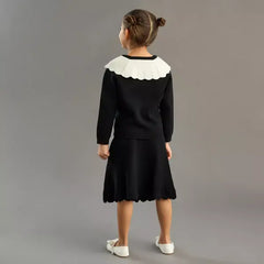 Max fashion Embellished Collared Sweater and Skirt Set black