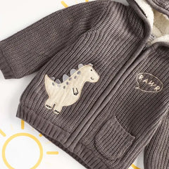 Dinosaur Patch Fur Detail Zip Through Sweater