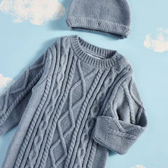Cable Knit Sweater Romper with Cap