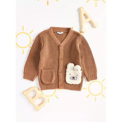 Max fashion Bear Applique Cardigan Brown