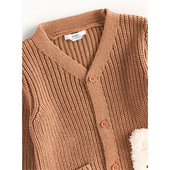 Max fashion Bear Applique Cardigan Brown