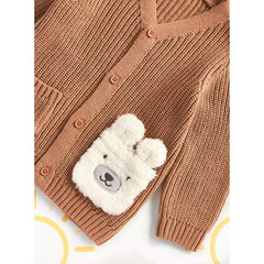 Max fashion Bear Applique Cardigan Brown