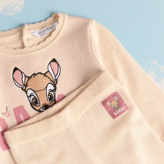 Max fashion Bambi Embroidered Sweater and Pants Set cream