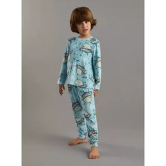 Max fashion All-Over Spaceship Print T-shirt and Pyjama Set blue