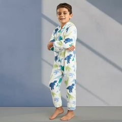 Max fashion All-Over Dinosaur Print Onesie with Hood blue
