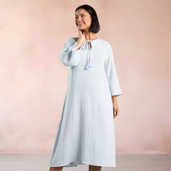 Max fashion Embroidered Night Dress with Tie-Ups blue