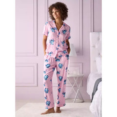 MAX FASHION All-Over Stitch Print Pyjama Set-Pink