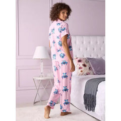 MAX FASHION All-Over Stitch Print Pyjama Set-Pink