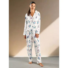 MAX FASHION All-Over Stitch and Angel Print Shirt and Pyjama Set-Multicolour
