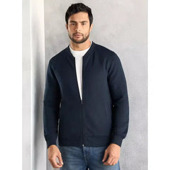 Plain Quilted Bomber Jacket with Pockets - Blue