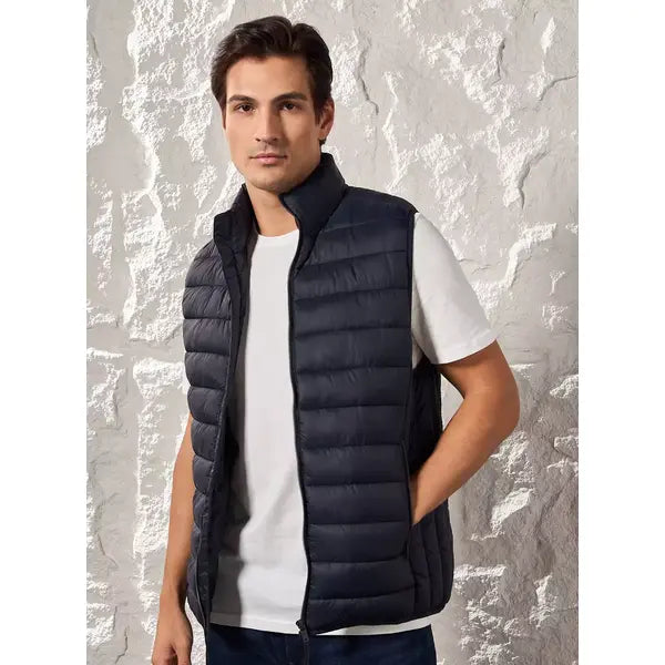 Plain Sleeveless Puffer Jacket with Zip Closure Blue – DiscountStore