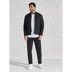 Pique Biker Jacket with Padding - Black