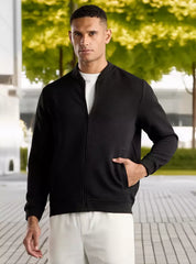 Textured Zip Through Bomber Jacket - Black