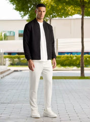 Textured Zip Through Bomber Jacket - Black