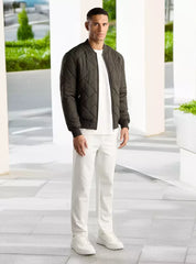 Quilted Zip Through Bomber Jacket - Green