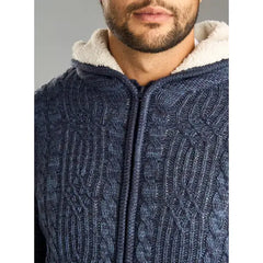 Cable Textured Sherpa Lined Sweater Blue