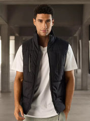 Plain Sleeveless Zip Through Puffer Jacket - Black