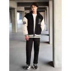 Embroidered Varsity Jacket - Black