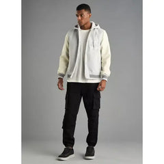 Typographic Detail Hooded Felt Bomber Jacket - Gray