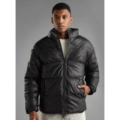 Embroidered Puffer Jacket - Black