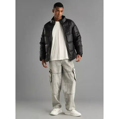 Embroidered Puffer Jacket - Black