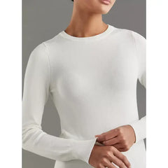 Ribbed Jumper with Crew Neck and Long Sleeves White