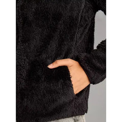 MAX FASHION Textured High Neck Zip Through Jacket with Pockets-Black
