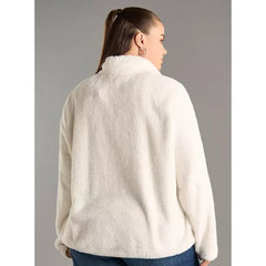 MAX FASHION Textured High Neck Zip Through Jacket with Pockets-White