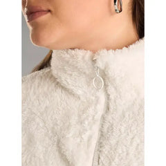 MAX FASHION Textured High Neck Zip Through Jacket with Pockets-White