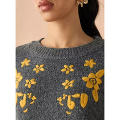 Embroidered Sweater Gray