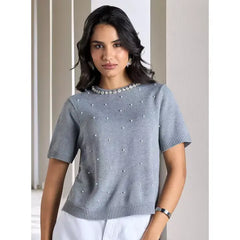 Rhinestone Embellished Sweater Gray