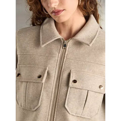 MAX FASHION Plain Zip Through Crop Jacket-Brown