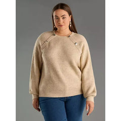 Textured Raglan Sleeves Sweater Brown