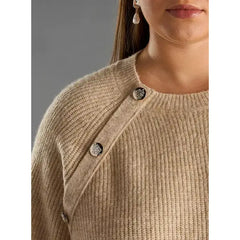 Textured Raglan Sleeves Sweater Brown