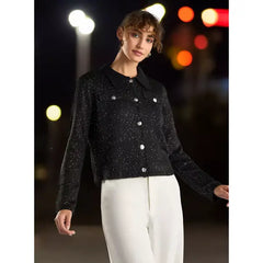 Sequin Embellished Crop Sweater Black