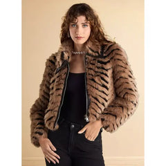 MAX FASHION Chevron Printed Sherpa Jacket-Multicolour