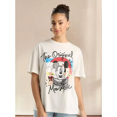 MAX FASHION Mickey Mouse Print T-shirt with Short Sleeves-WHite