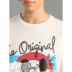 MAX FASHION Mickey Mouse Print T-shirt with Short Sleeves-WHite