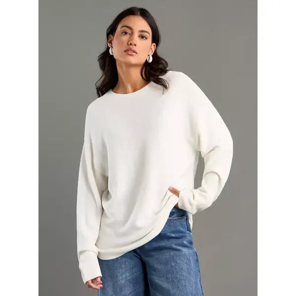 Textured Crew Neck Sweater White Discount Store