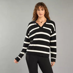 Striped Collared Jumper black