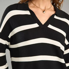 Striped Collared Jumper black