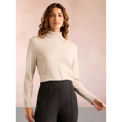 Plain Turtle Neck Jumper with Long Sleeves Cream