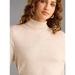 Plain Turtle Neck Jumper with Long Sleeves Cream