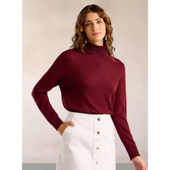 Plain Turtle Neck Jumper with Long Sleeves Red