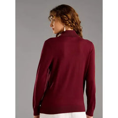 Plain Turtle Neck Jumper with Long Sleeves Red