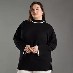 Plain High Neck Tipping Detail Sweater Black